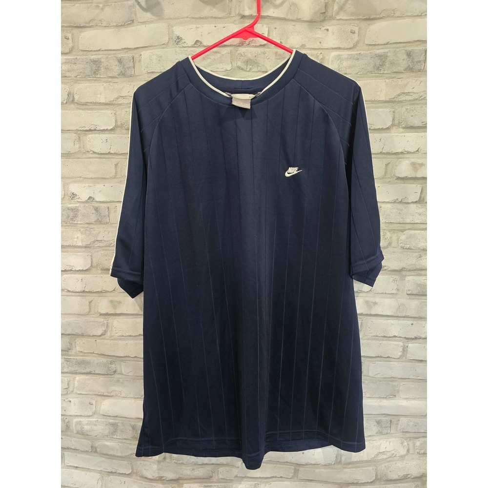 Vintage Nike Mesh Jersey T-Shirt Navy Blue White Trim Short Sleeve Size XL